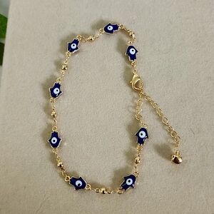 Boho Blue Evil Eye Hamsa Hand Ankle Bracelet Anklet Gold Filled New